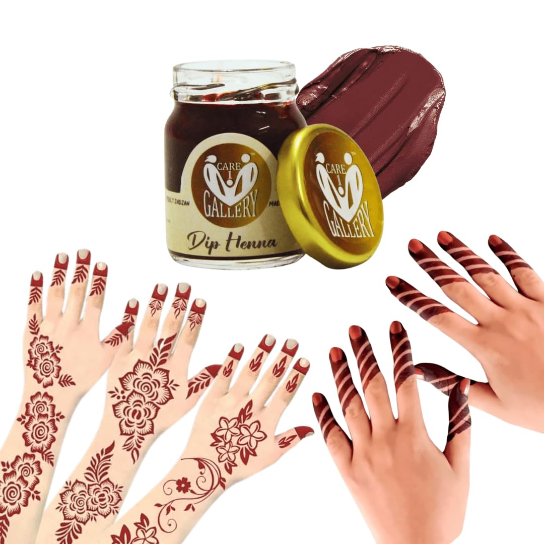 CAREONE GALLERY DIP HENNA INSTANT BROWN COLOUR MEHENDI I COMBO OF 3 HENNA HAND STICKERS AND 10 ROUND FINGER STICKERS-picture-18
