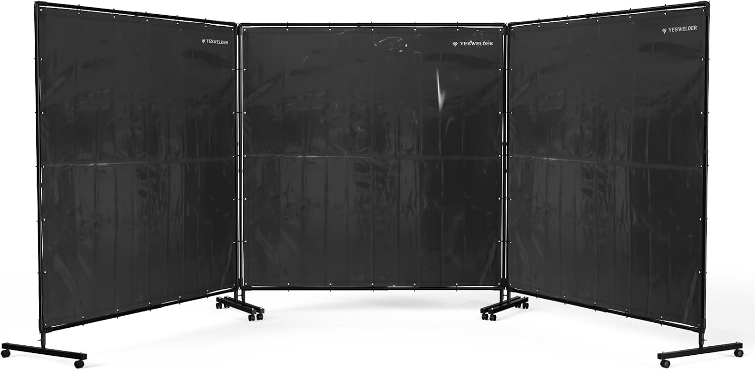 YESWELDER Welding Screen with Frame, 3 Panel 6 x 6 ft Flame-Resistant PVC Welding Curtain with Lockable Swivel Wheels, Mobile & Professional for Workshops, Black