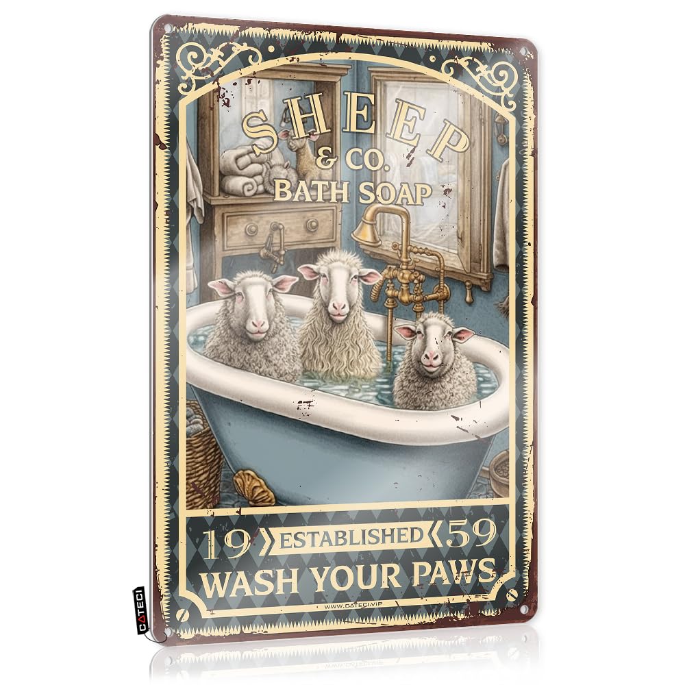 MGHTLCCME Outdoor Tin Sign Sheep Bath Soap Wash Your Paws Tin Sign Wall Postersretro Decorhome Decormens Bathroom Decor Signs For Garage Room Signs For Bedroom(30X40CM)