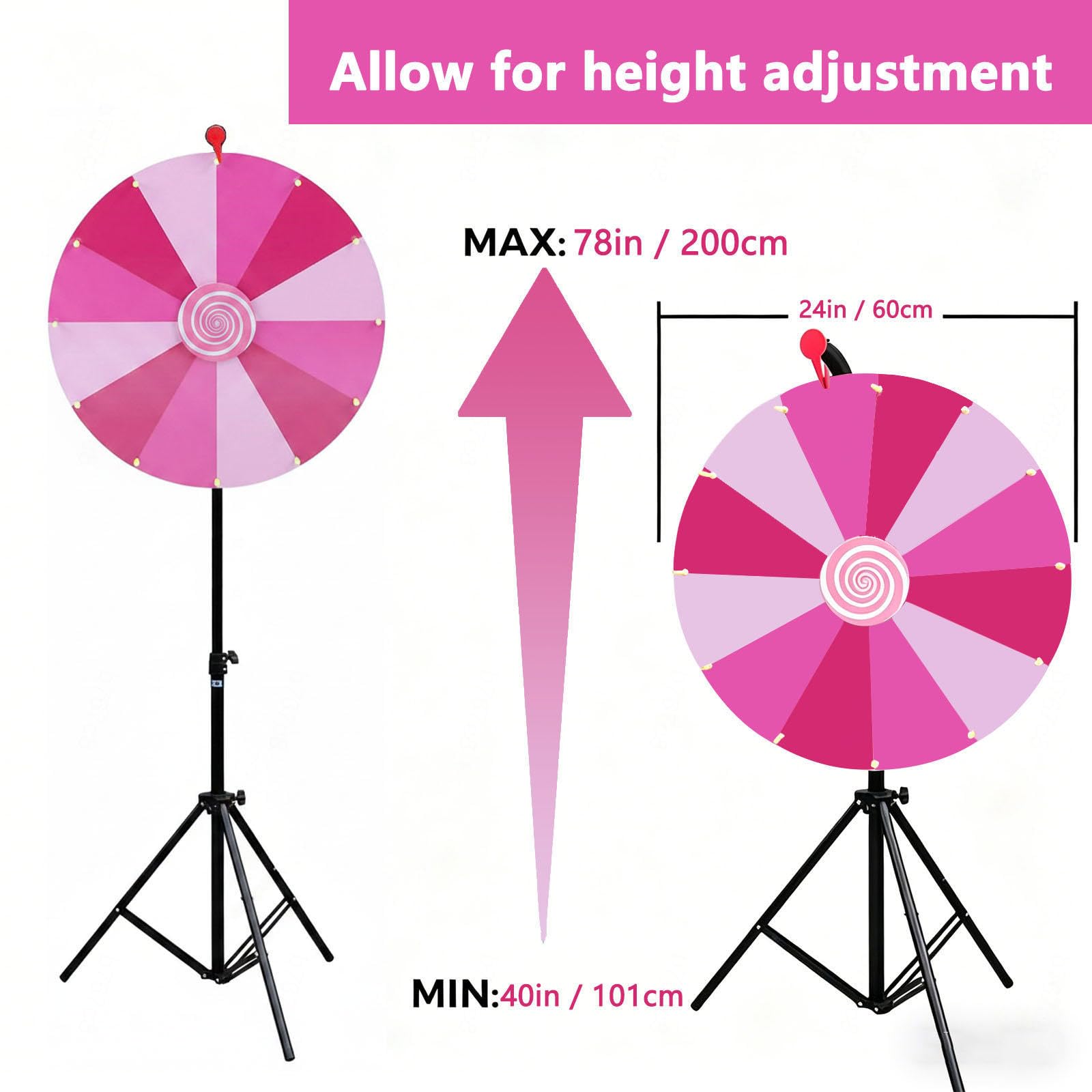 60cm Ruleta De La Suerte Altura Ajustable 100-200cm, Rueda De Premio 14 Ranuras Coloridas para Palabras Fiestas Carnaval,Green