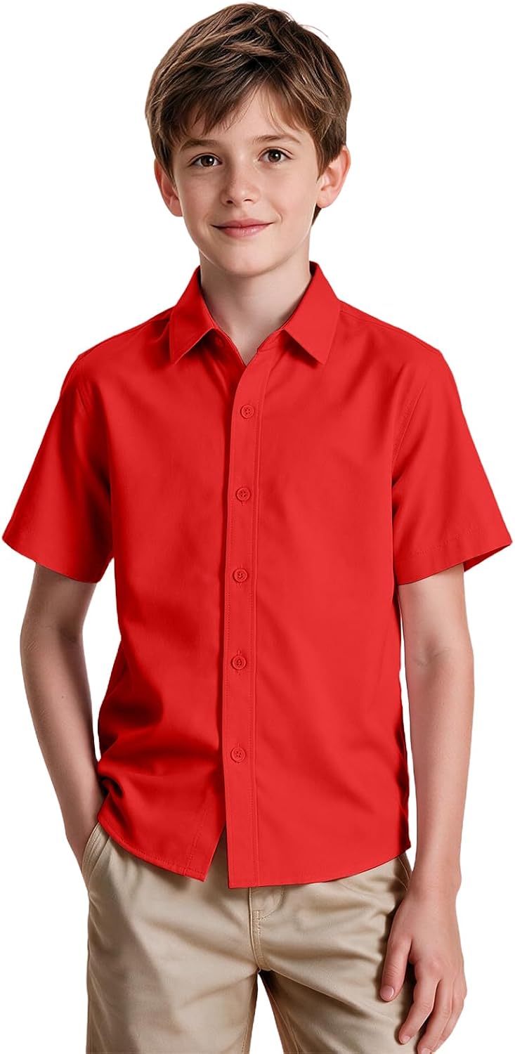 DHTS Boys Short Sleeve Dress Shirt for Kids Uniform Shirts
