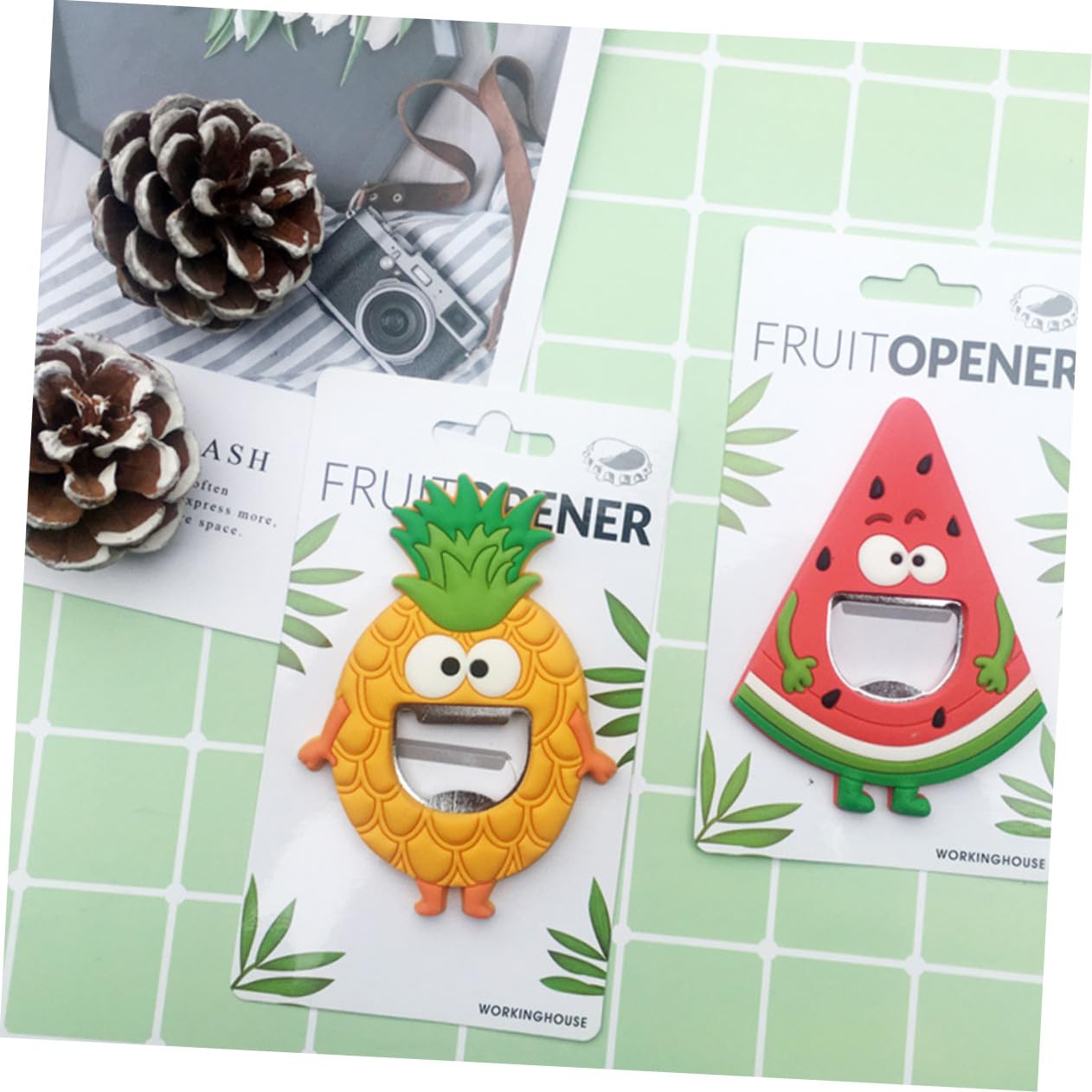 Aimant Réfrigérateur Créatif Ananas avec Décapsuleur Multifonction Décoration Maison et Bureau Aimant Pratique pour Surfaces Métalliques
