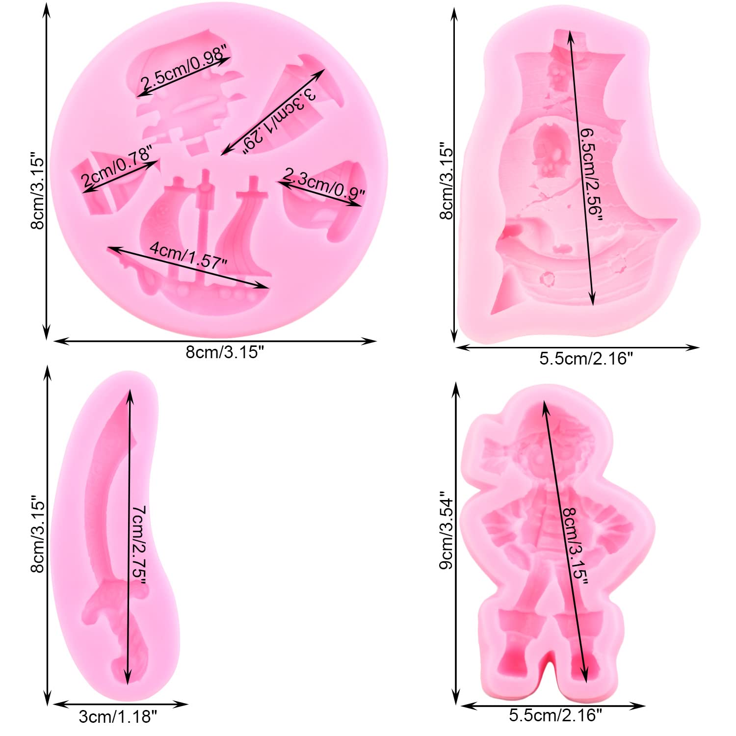Mujiang Pirate Silicone Molds Pirate Ship Fondant Mold Sailboat Mold Sword Chocolate Mold For Cake Decorating Cupcake Topper Candy Polymer Clay Gum Paste Set Of 4 - Image 4