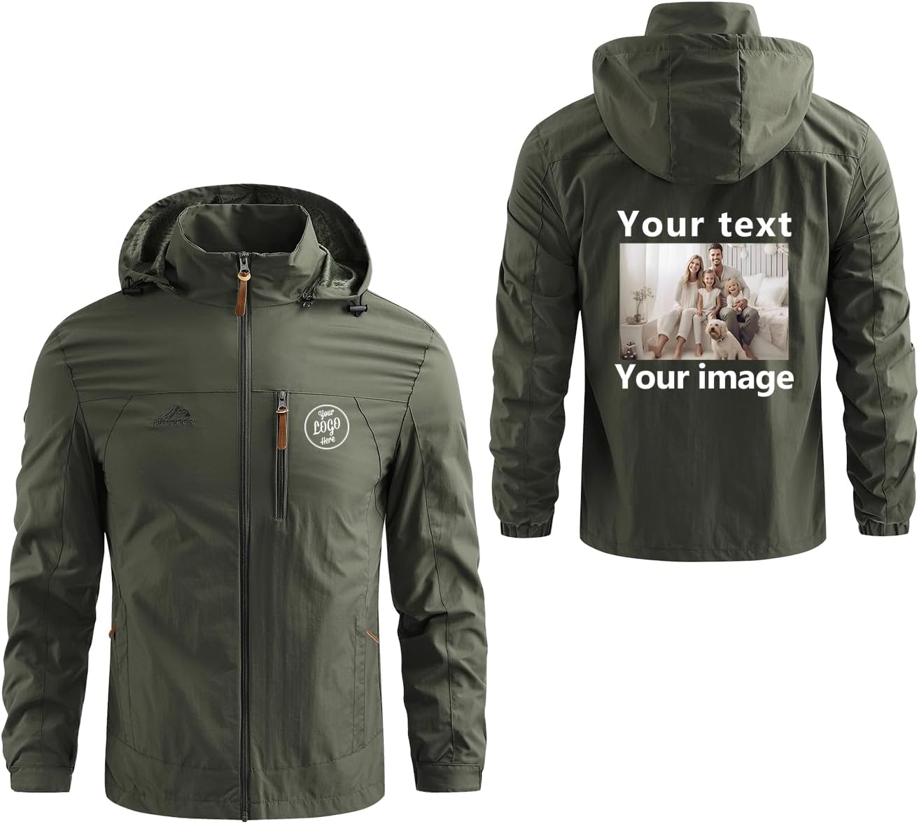 Personalised Rain Jacket Men Waterproof Jacket Custom Windbreaker Lightweight Hooded Raincoat for Daily Casual Coat