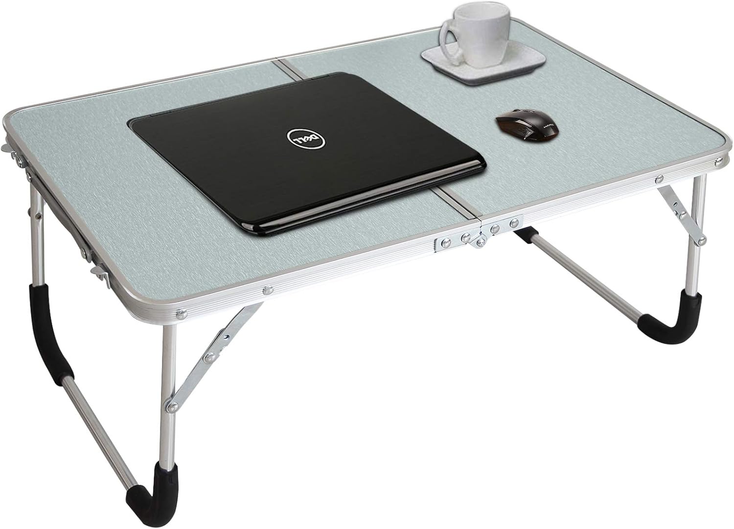 Jucaifu Foldable Laptop Table, Bed Desk, Breakfast Serving Bed Tray, Portable Mini Picnic Table & Ultra Lightweight, Folds in Half with Inner Storage Space (Silvery)