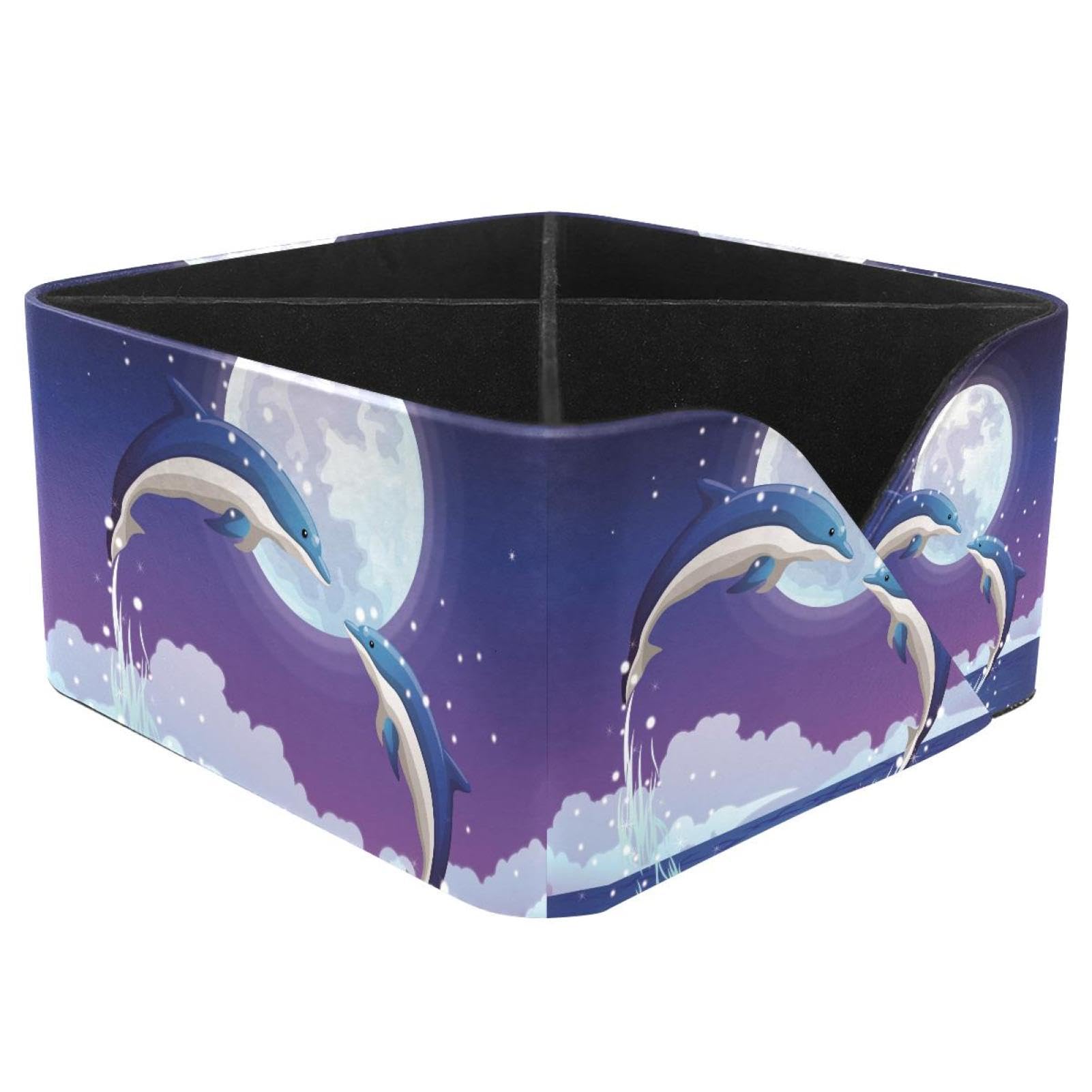 KengjuTesu Dolphins Jumping Desktop Organizer Pen Holder, Rectangular Pencil Cup for Office, Study and Makeup Stations
