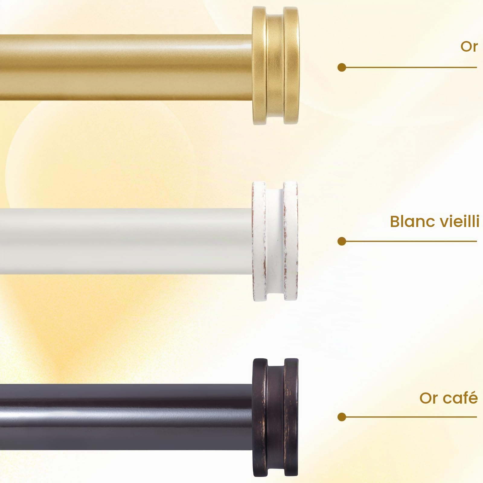 Tringle à rideaux double de 2,5 cm - Doré - 122 à 213 cm - Très résistante - Décoration pour fenêtres avec petit embout