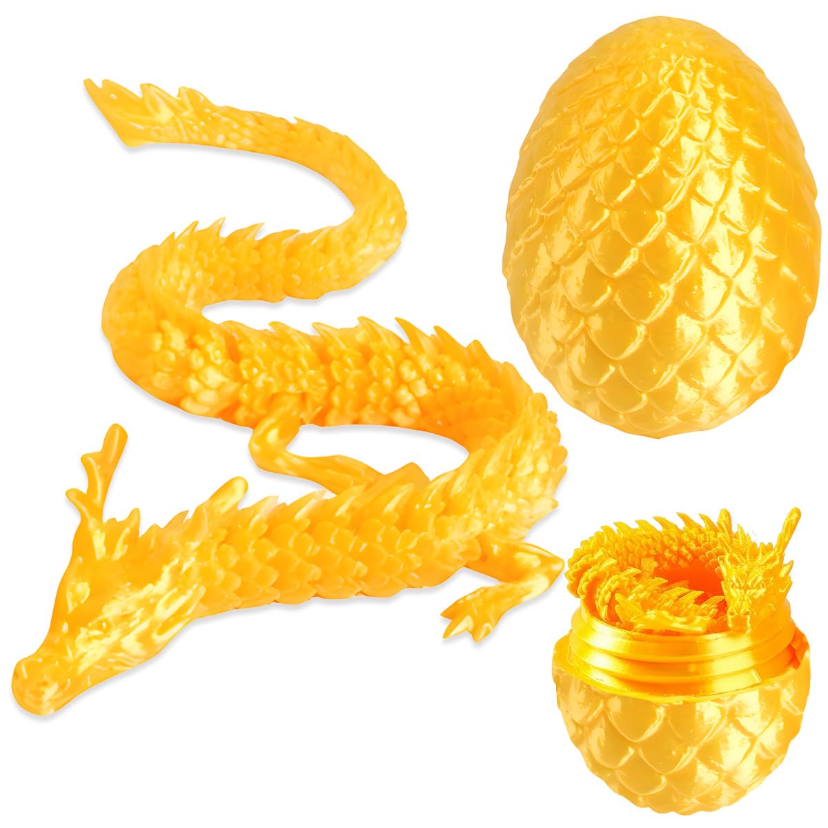 3D Printed Dragon in Egg, 8.5CM Mini Dragon Egg, Fully Articulated Crystal Crystal Figurine, Fidget Toy, Executive Desk Toys (Golden)