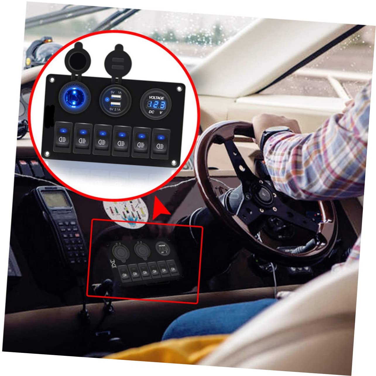 Mipcase 5-Position 12V 24V Switch Panel 2X USB 3.1A Ports for Automotive RV Boat Modification Circuit Breaker Rocker Panel for Marine Use