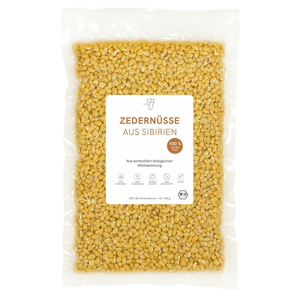 vita7 - Bio Zedernüsse, 500g, Nüsse der Zedern, Pinienkerne, Wildsammlung Taiga, unbehandelt