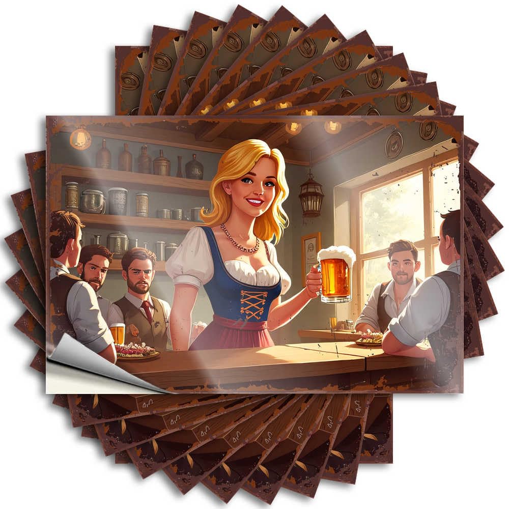 Barmaid Serving Beer in Traditional German Outfit Funky Bedroom Door Decor - Stickers Helmet Removable Vinyl Decal(6X9CM)