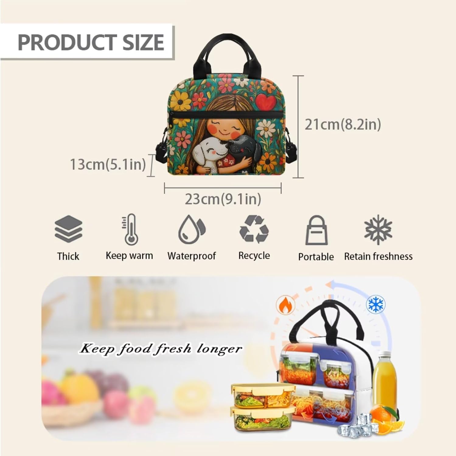 Dog Kids Backpack 8-10 Years Old Fancy School Bag for Elementary Girls 5 Grade Cute 3 Pcs Daypack with Lunch Bag Pencil Case for Preschool Girls