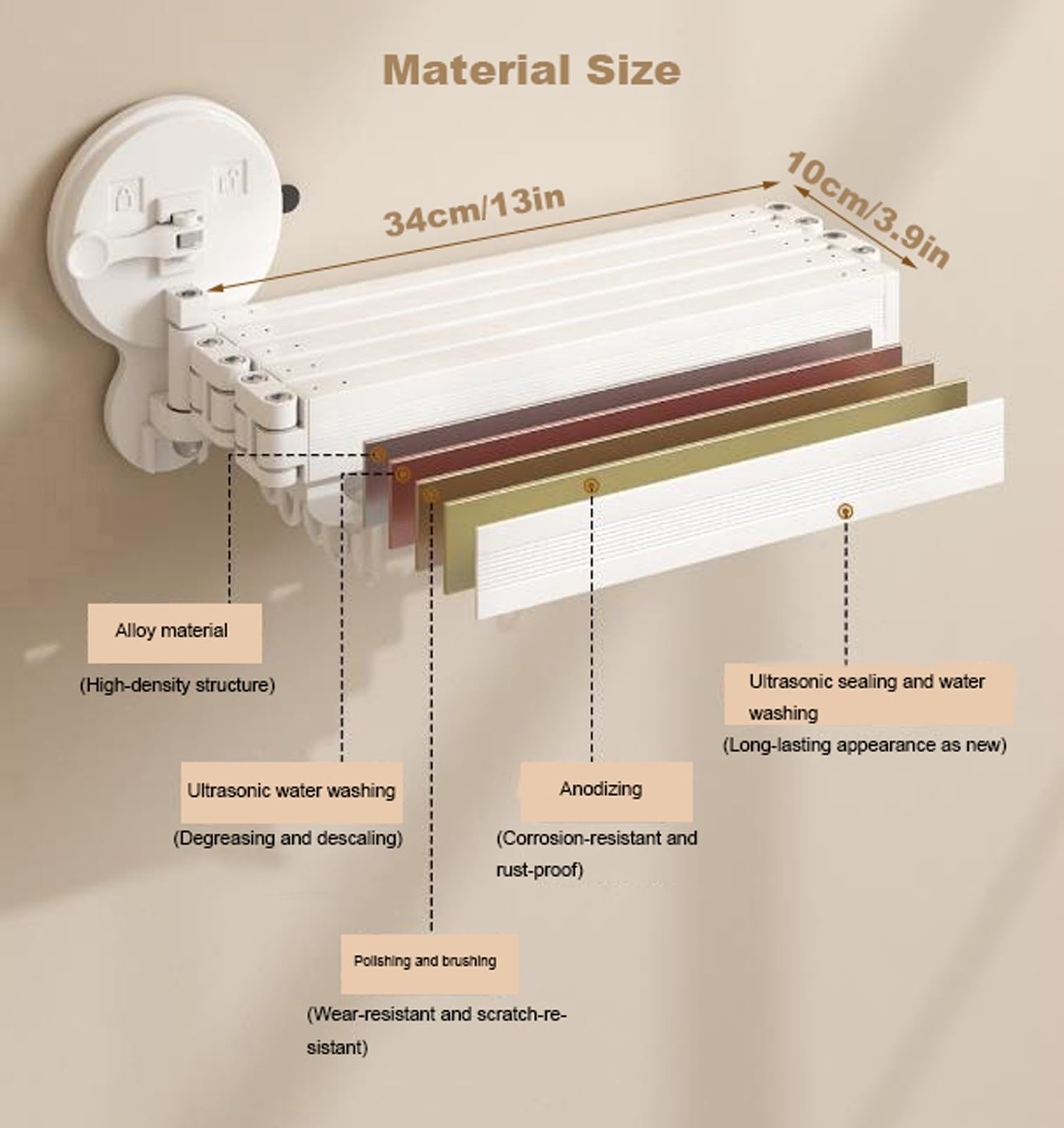 Barra de ducha plegable retráctil, montaje en pared, sin taladro, resistente al agua, perfecta para baños, caravanas, vestuarios, diseño de 3 pliegues para un fácil almacenamiento