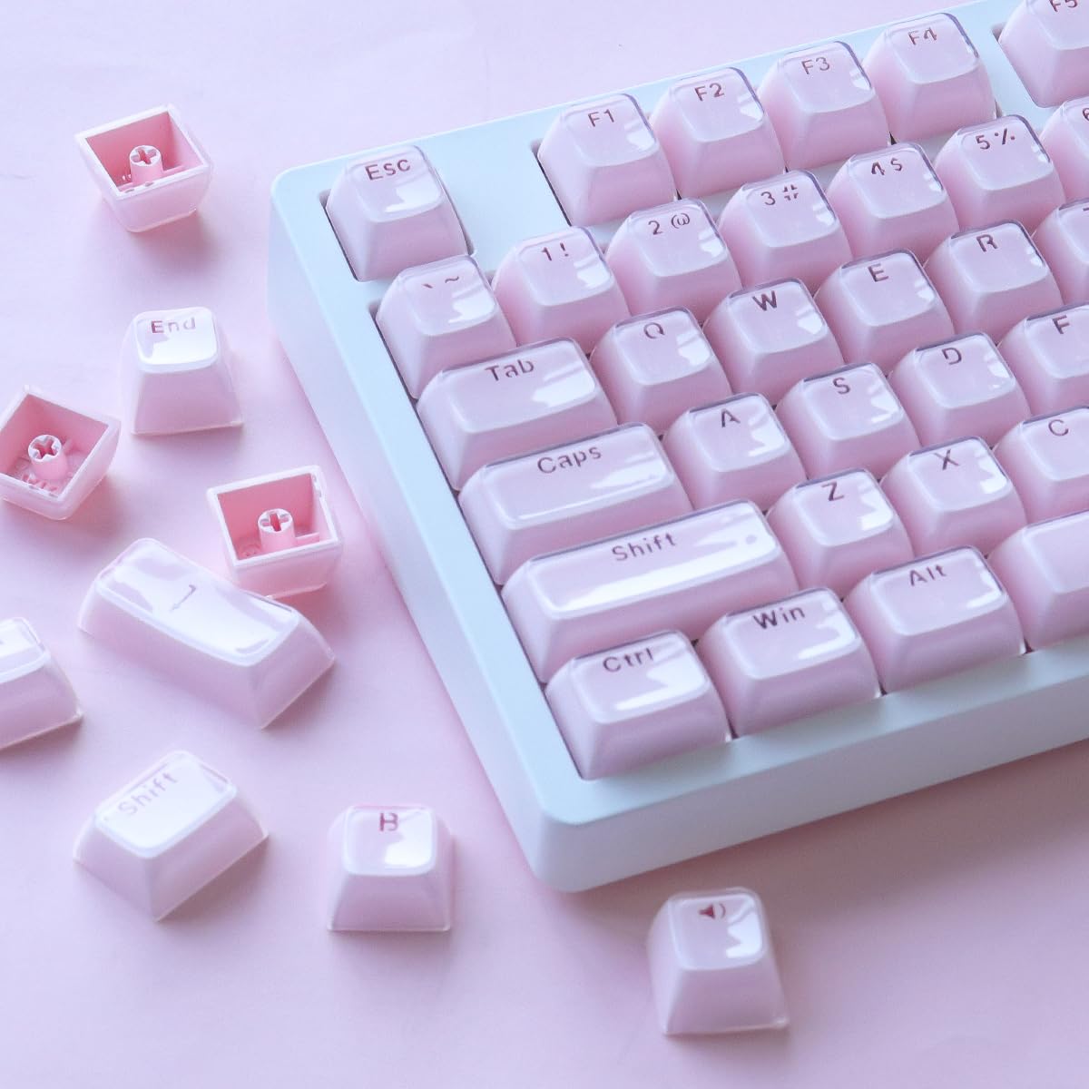 Hyekic PBT Keycaps, Crystal Gelly Pink Keycap 134 Keys Translucide Shine Through Custom Dye-Subliation OEM Profile Keycaps for Cherry Gateron MX Switches Claviers mécaniques