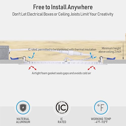 Miniatura 3 de TORCHSTAR Serie Premium 5CCT - Lámpara de techo empotrable LED ultrafina de 8 pulgadas con caja de conexión, 18 W, luz empotrable regulable de 18 W,
