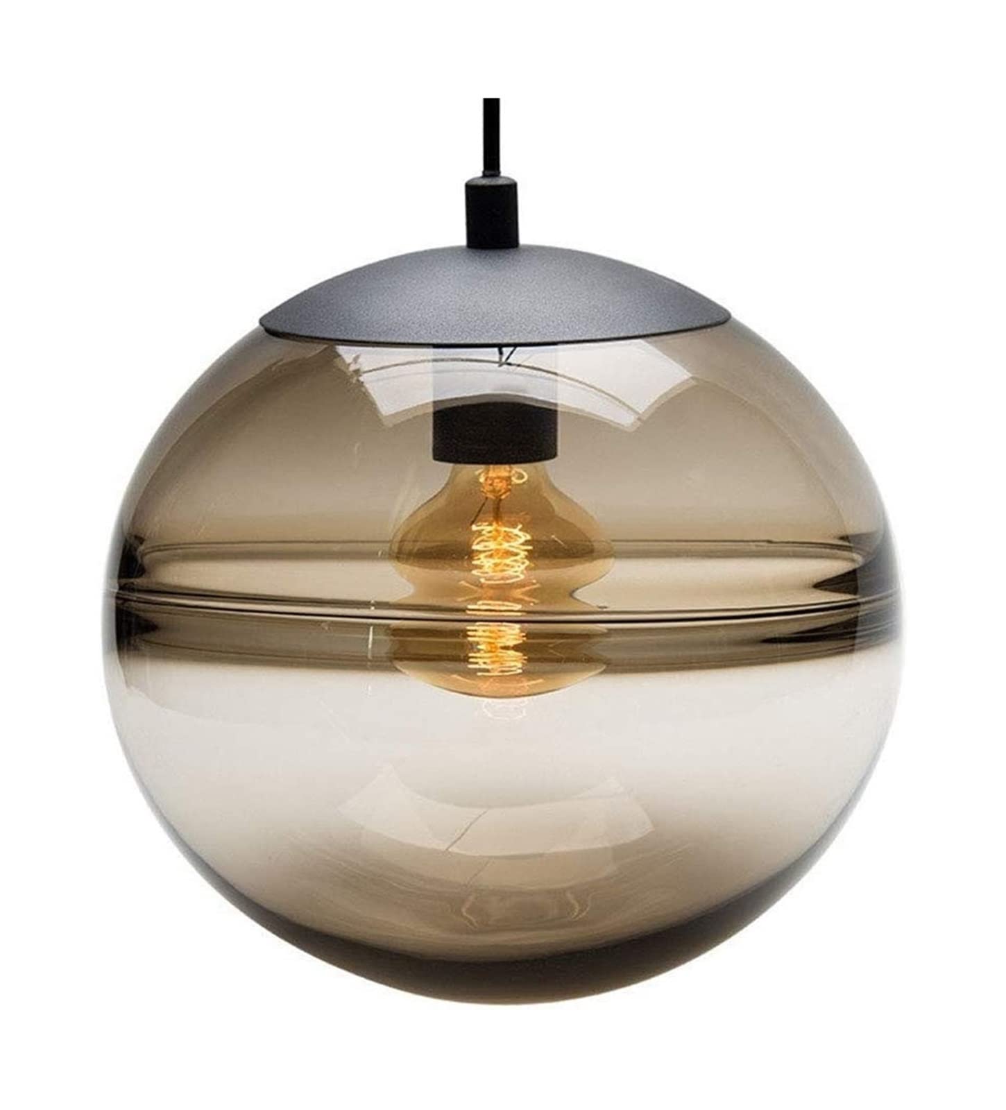 Lustre en verre soufflé rond marron et fer forgé suspension réglable chic E27