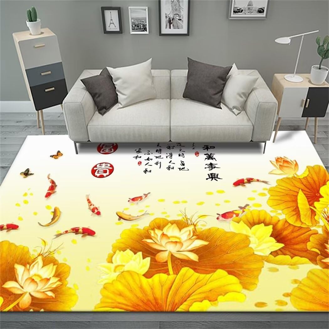 Tapis long couloir et grand tapis salon 200x300cm jaune lavable pour enfant