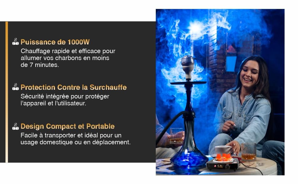 Allume Charbon, 1000W, Indicateur Lumineux, Protection Contre la Surchauffe, Noir – Image 5