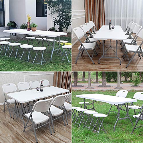 ANJI DEPOT 4/6ft Folding Trestle Table, Heavy Duty Trestle Picnic Garden Table (White) - Image 8