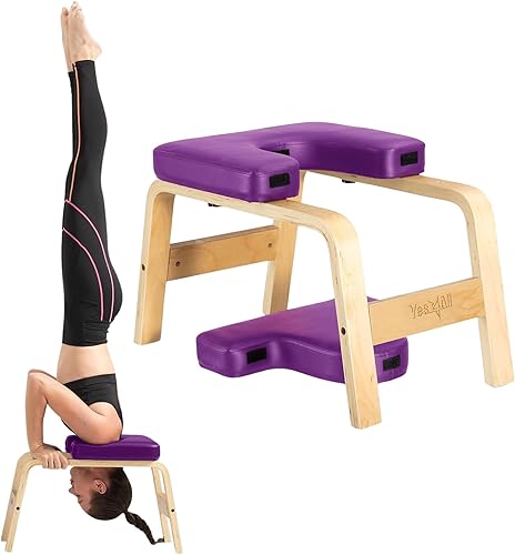 Yes4All Banco de pie de cabeza de yoga, silla de inversión de yoga de madera con almohadillas de poliuretano y espuma de grosor, banco de inversión