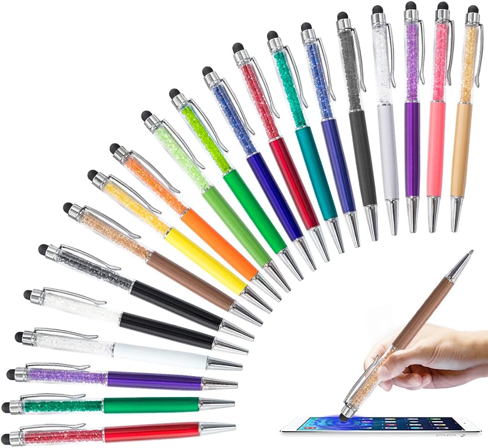 20pcs 2 in 1 Stylus Ballpoint Pen, Crystal Diamond Retractable Screen Touch Pen, Bling Capacitive Pens for Smartphones, Note, Tab, Office School Stationery