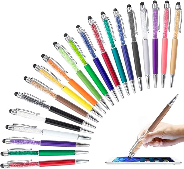 20pcs 2 in 1 Stylus Ballpoint Pen, HOSTK Crystal Diamond Retractable Screen Touch Pen, Bling Capacitive Pens for Smartphones, Note, Tab, Office School Stationery (20 Pen-black ink)