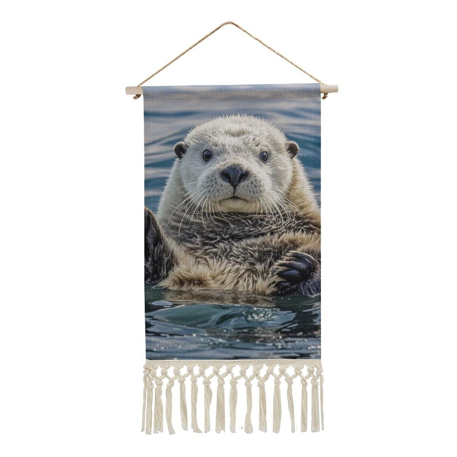 FekiLoot Sea Otter Wall Art Poster Hanger Frame Vertical Tassel Tapestry Cotton Linen Hanging Poster Decorative Wall Art Prints Vintage Wall Art Decor for Home Bedroom Living Room Office
