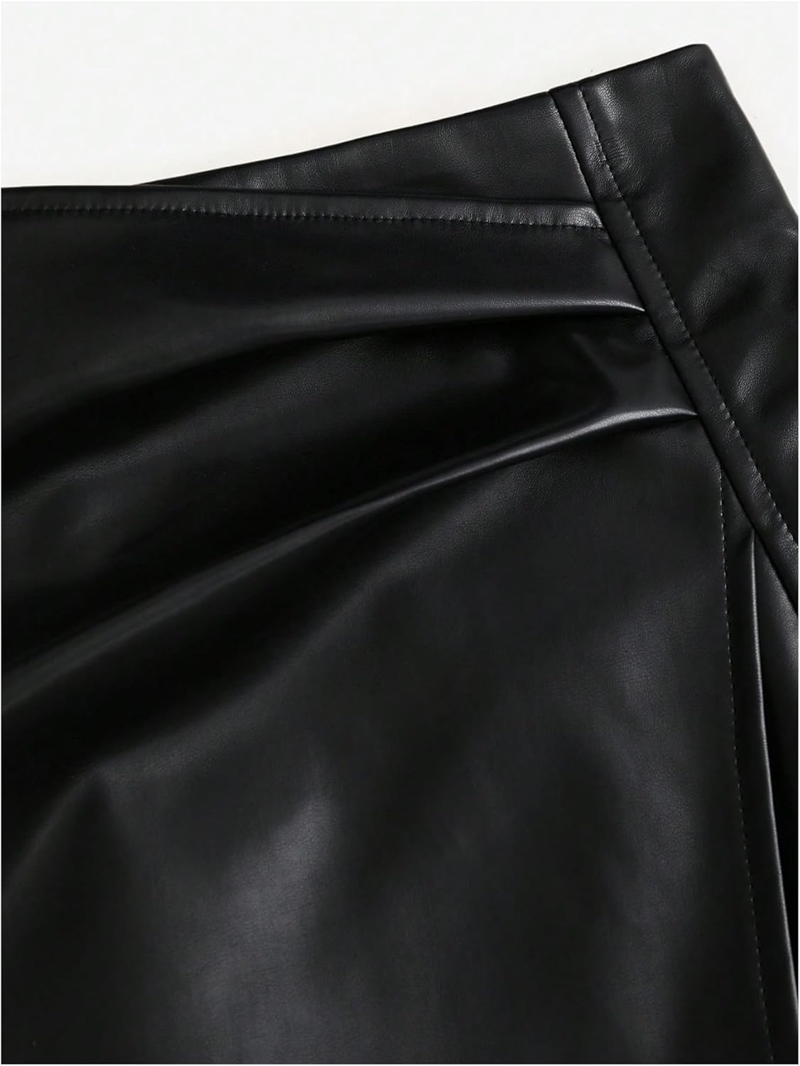 GORGLITTER Women's High Waisted Leather Skirt Wrap Ruched Bodycon Mini Skirts - Image 3