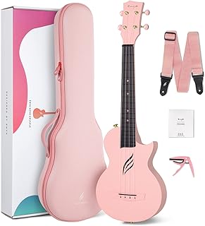 Enya Nova U Ukulele de 23 Pulgadas de Fibra de Carbono para Viaje - Kit para Principiantes (Incluye Lecciones, Funda, Correa, Cejilla y Cuerdas) -Rosa