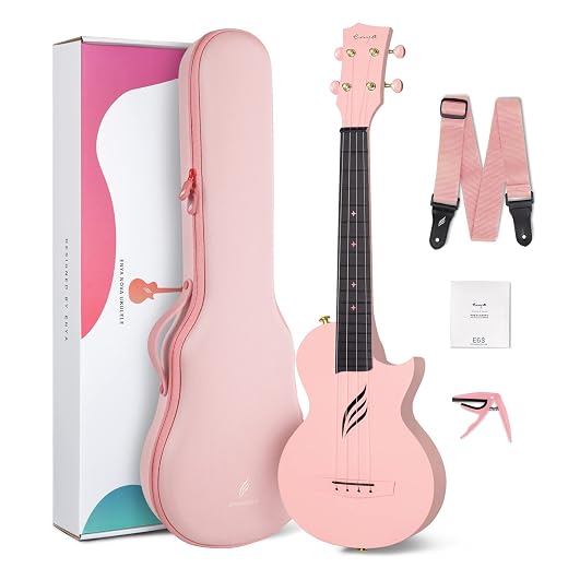 Enya Nova U Concert Ukulele 23” Carbon Fiber – Waterproof Travel Ukulele for Beginners & Adult, Lightweight Durable Body with Beginner Kit (Case, Strap, Capo, Strings)