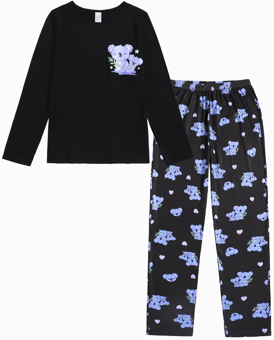 VENTELAN Women Pajamas Cute Christmas Bear Sleepwear Long Sleeve Stripes Loungewear image 2