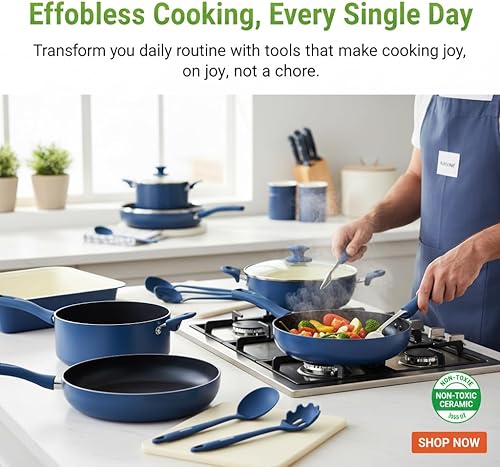 Miniatura 3 de Nutrichef 54 Piece Professional Grade Complete Home Kitchen Cookware Set, Ceramic Non-Stick Bakeware, Pot and Pans Kit, Cool-Touch Handles, Safe for