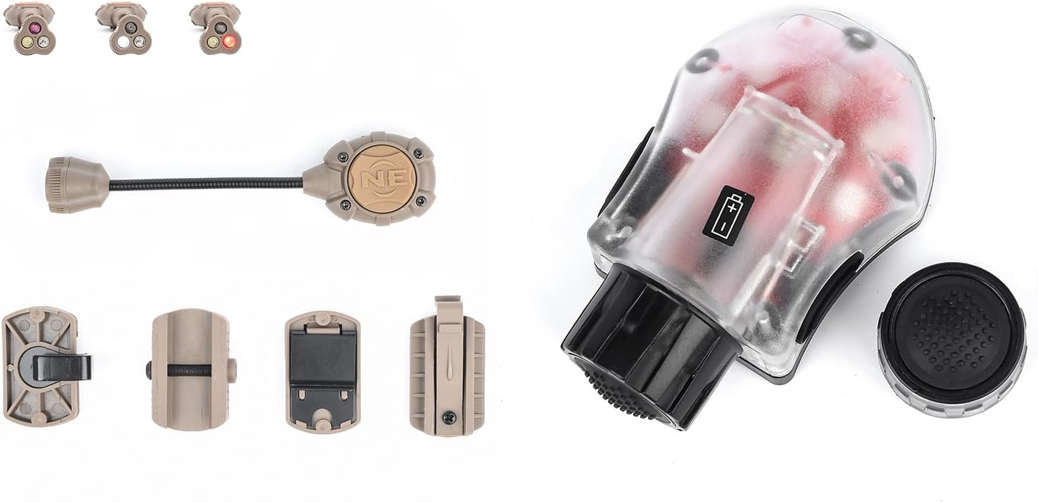 Tactical Helmet Light Military with IR + Red +White LED Task Lamp + Black Helmet Light Military with IR Strobe Light+ 5-Speeds Strobe Red Light