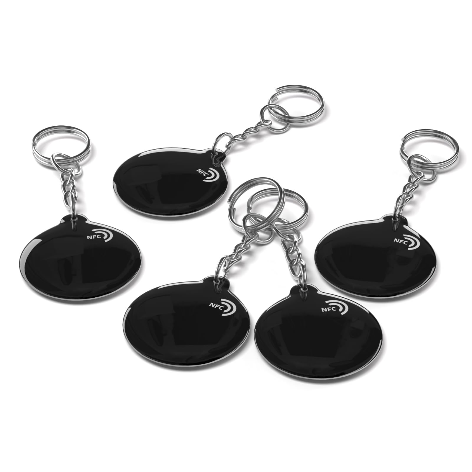 5pcs NFC Keyfobs Tags Black NTAG213 NFC Keychain Rewritable NFC Cards 137 Bytes Memory Compatible with All NFC-Enabled Smartphones & Device