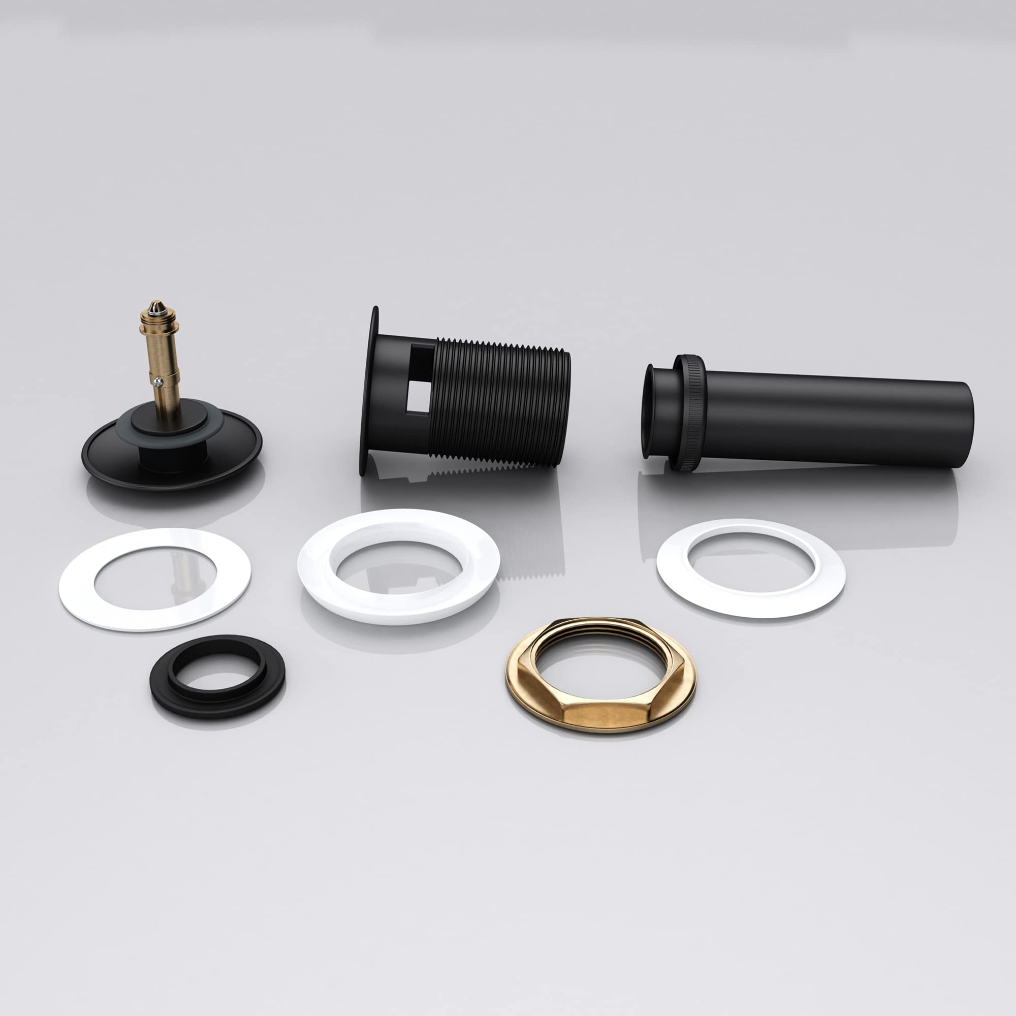 Mai & Mai juego de desagüe, tapón de fregadero, válvula de desagüe push-up negra con diámetro de desbordamiento: 6,2 cm, función de apertura de presión con los dedos | Diámetro: 6,2 cm, con función de apertura de presión de dedo, PU04