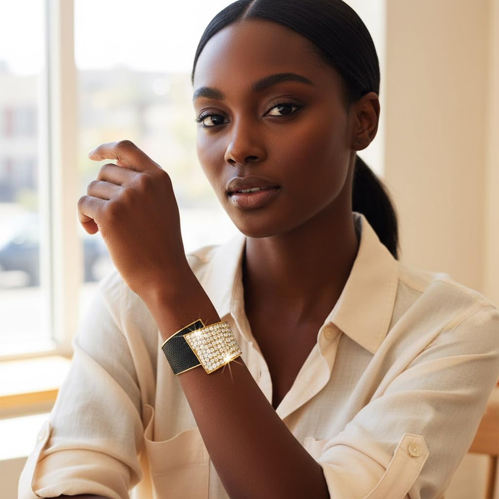 ELABEST Stylish Rhinestone Bracelet Cuff Bracelets Stretch Bracelets Sparkly Hand Chain Wedding Parties Jewelry Accessories for Women - Image 6