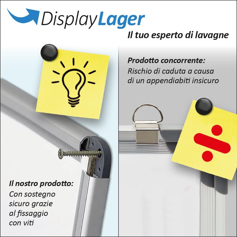 DisplayLager Lavagna magnetica laccata – ideale per ufficio, scuola, sala insegnanti, cucina e sale seminari (120 cm x 90 cm)