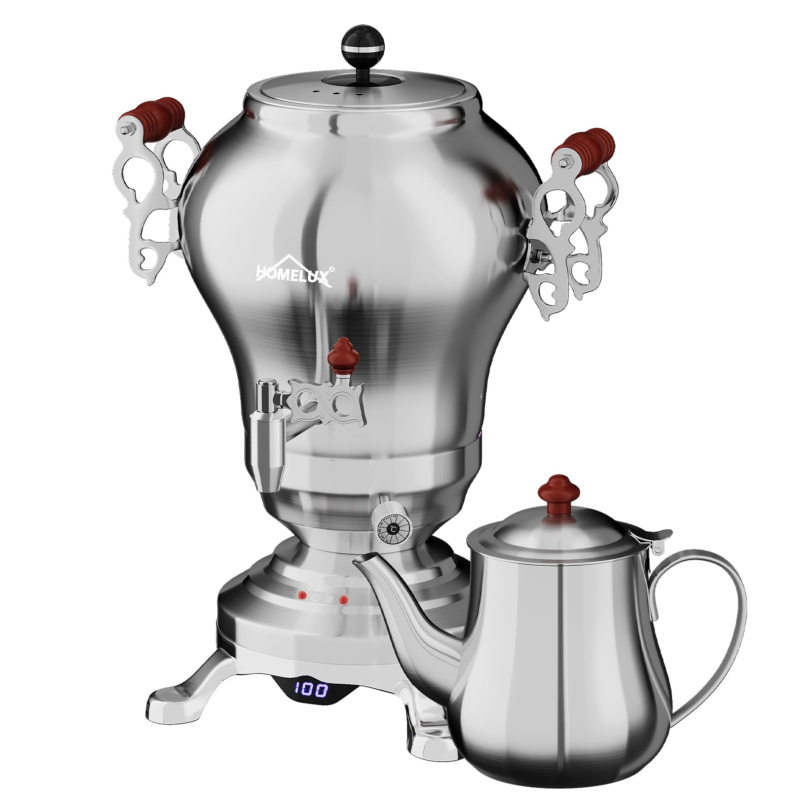 HOMELUX Samoware Edelstahl Elektrischer, 1850W Türkische Teekannen, 2.5L +1.2L Teemaschine Teekocher Wasserkocher mit Warmhaltefunktion, Intelligente Temperaturregelung, Trockengehschutz