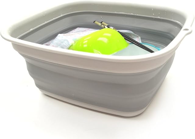 SAMMART 7.7L (2.03 Gallon) Collapsible Tub - Foldable Dish Tub - Portable Washing Basin - Space Saving Plastic Washtub (Grey)