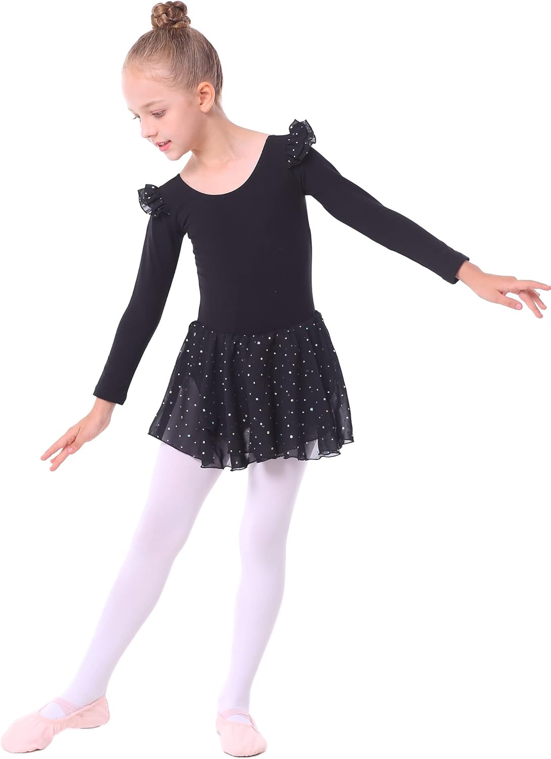 danswan Toddler Girls Long Sleeve Ballet Leotards Dance Dresses Tutu Outfit Ballerina with Glitter Skirt - Image 5