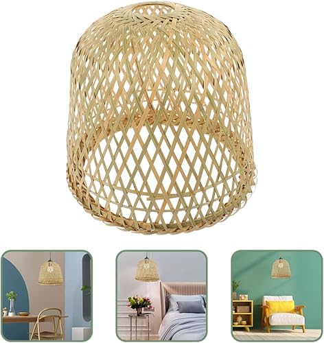 Miniatura 2 de ARTIBETTER 2 piezas de pantalla tejida de tejido de iluminación de ratán colgante de luz de mimbre cesta lámpara lámpara lámpara colgante cubierta