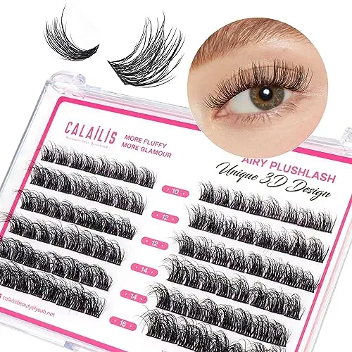 CALAILIS Cluster Lashes, 3D Fluffy Lash Clusters DIY Lash Extensions 96Pcs Soft Eyelash Clusters Super Thin Band Comfortable and Reusable Eco-Friendly Wispy Individual Lashes (BDD01, 10-16MIX)