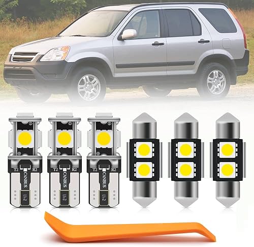 Kit de 7 bombillas LED blancas para interiores Hon'da CR-V CRV 2002 2003 2004 2005 2006, luces de placa de matrícula, cúpula de mapa, luces