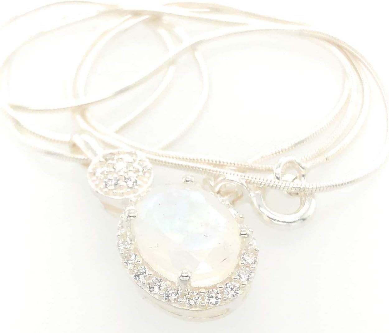 Genuine Rainbow Moonstone 925 Solid Sterling Silver Pendant Necklace 16" - Image 9