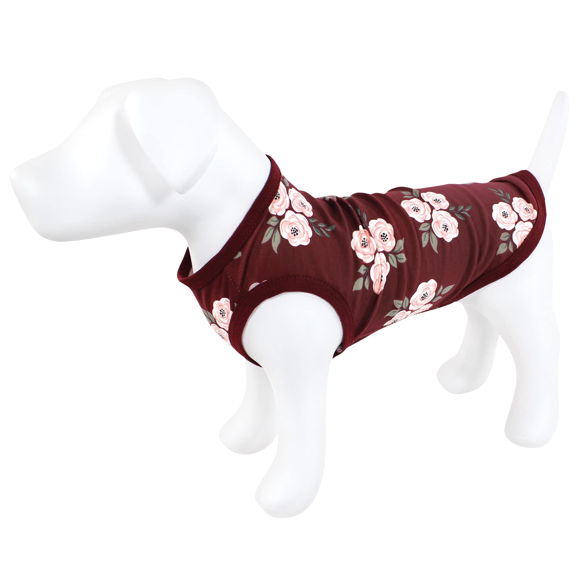 Luvable Friends Camisetas de algodón para Perros y Gatos, 2 Unidades, diseño Floral botánico borgoña, Talla M