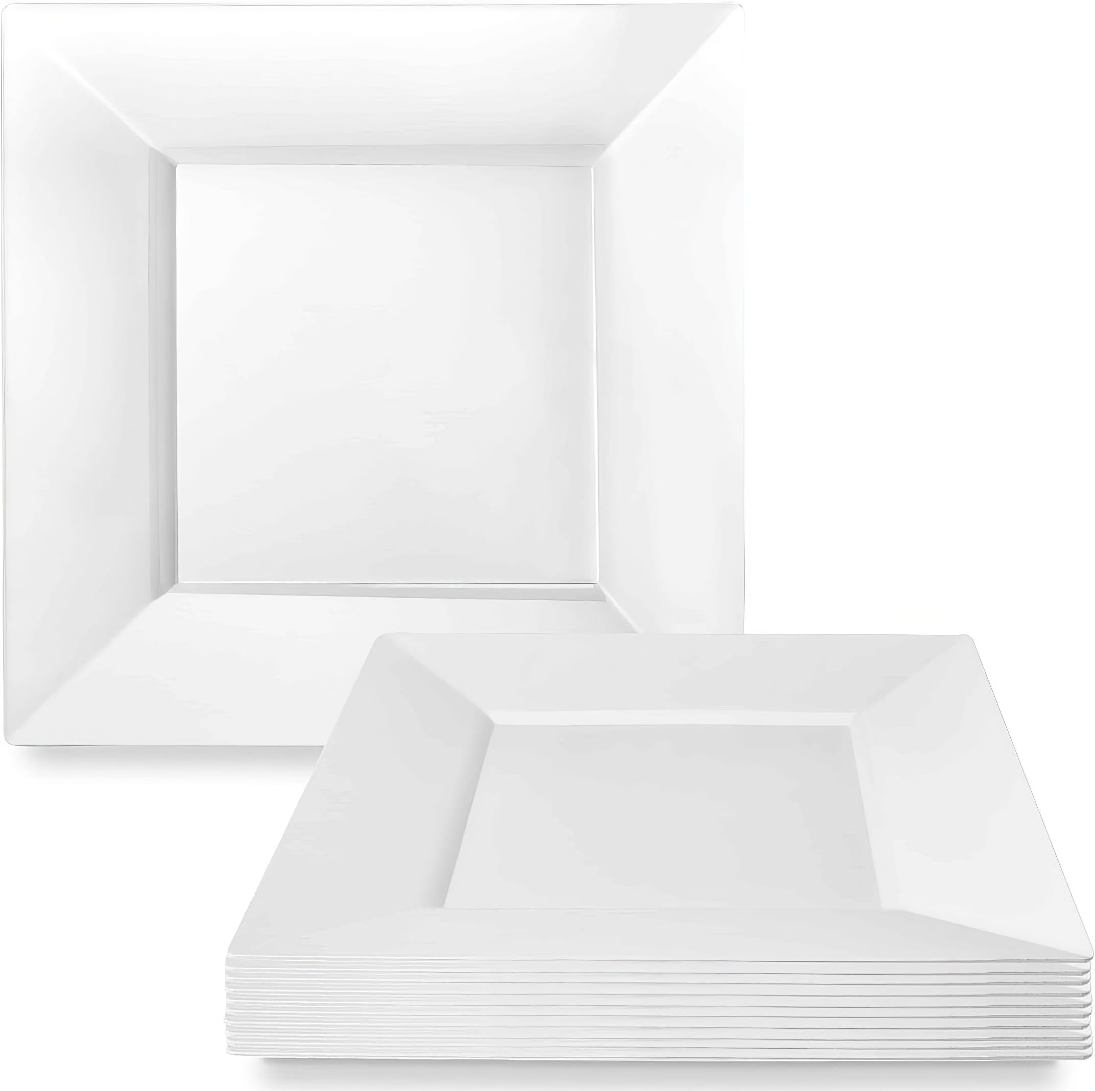 Lillian Collection Squares Pearl Premium Plastic Appetizer Plates - 8" (10 Pieces) - Perfect for Parties, Banquets & Catering