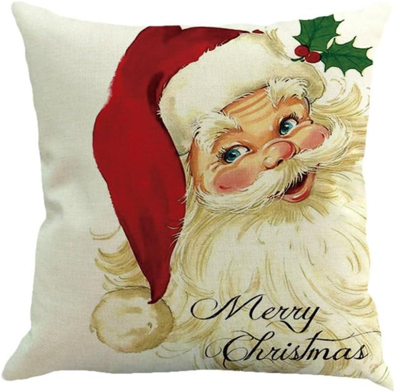 Sothread Christmas Throw Pillowcase Decor Sofa Cushion Cover Santa Claus 18"x18" (C4)