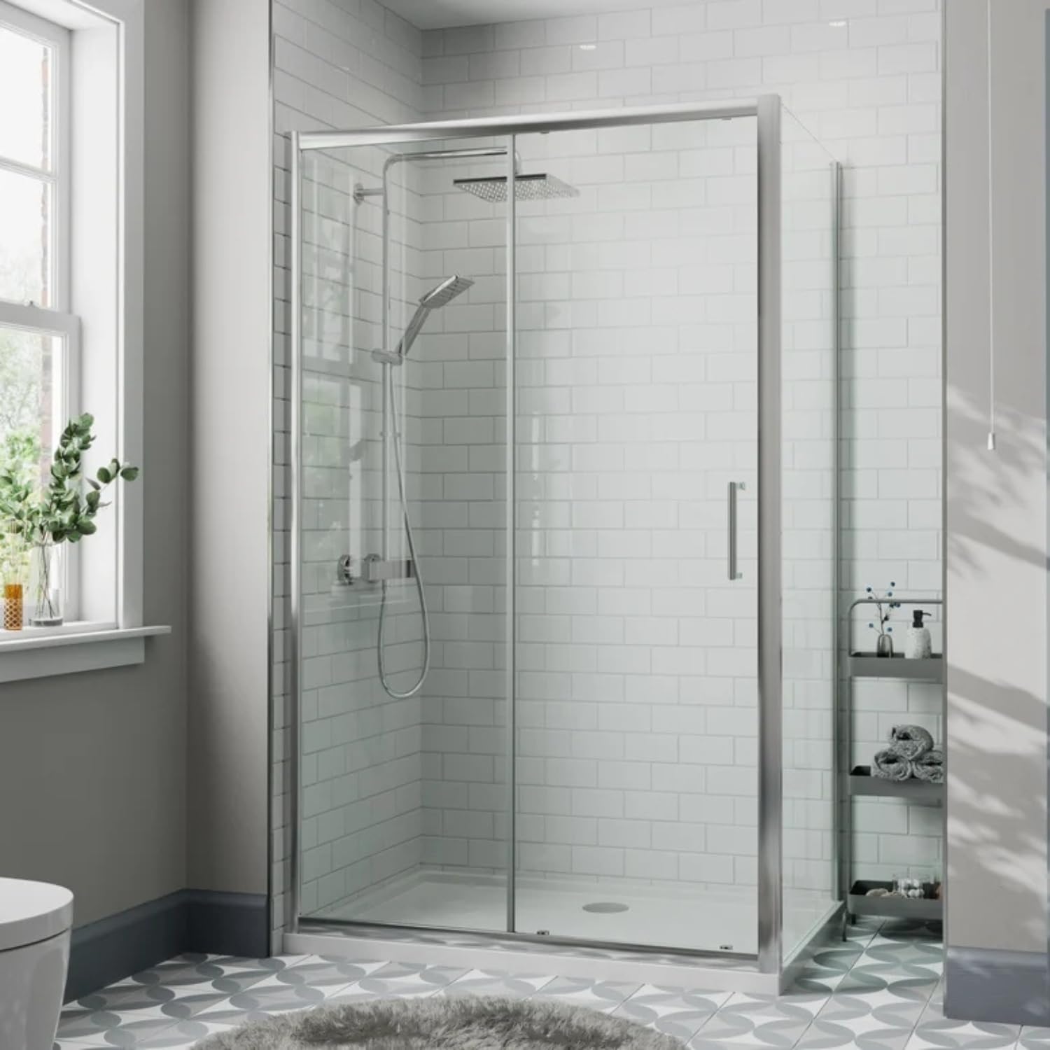 Diamond Chrome Diamond® 1200 X 700Mm Sliding Shower Enclosure Door Screen For Wet Room Cubicle Enclosures, 8Mm Toughened Safety Glass, Framed, Polished