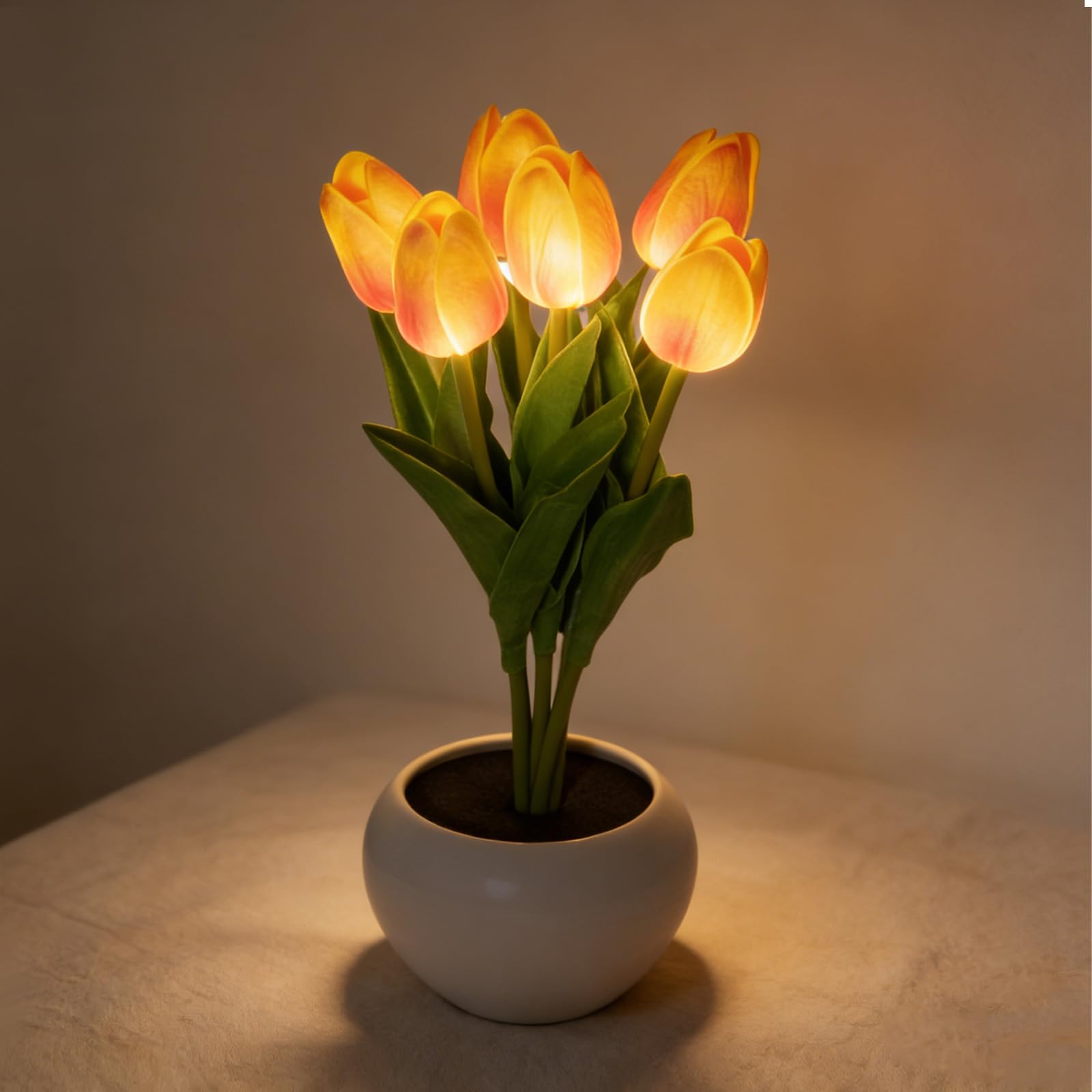 ANBET 6 Flower Tulip Lamp, Tulips Night Light, Flower Tulips Table Lamp, Decorative Home Accent Lighting, Mother's Day Christmas Birthday Thanksgiving Gift for Women Girlfriend Grandma-Orange