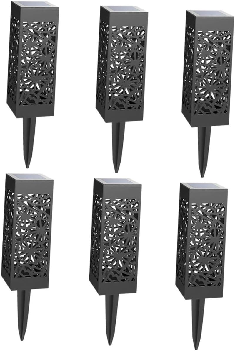 6Pcs Hollow Out Solar Garden Light Courtyard Lamp Ground Plug Outdoor Light with Warm White Illumination for Landscape Decoration Black